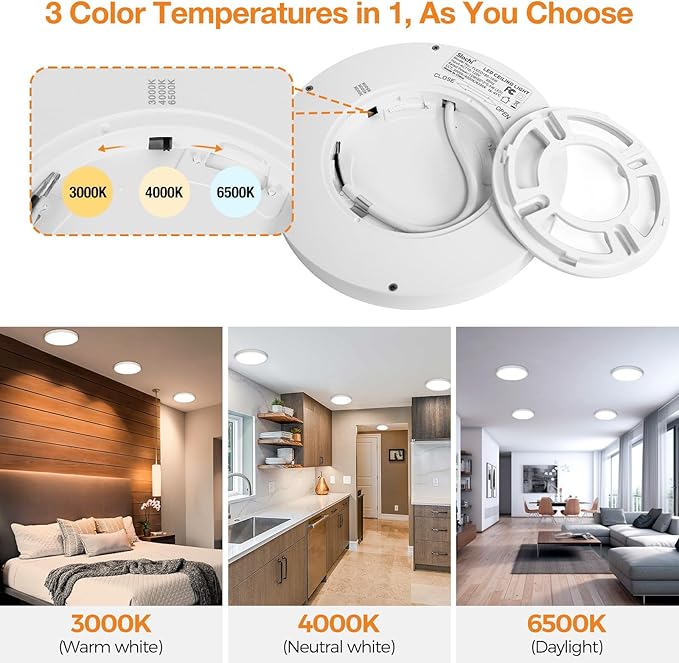 16PACK LED Flush Mount Ceiling Light Fixture, 3000K-4000K-6500K & 100W - Image 3