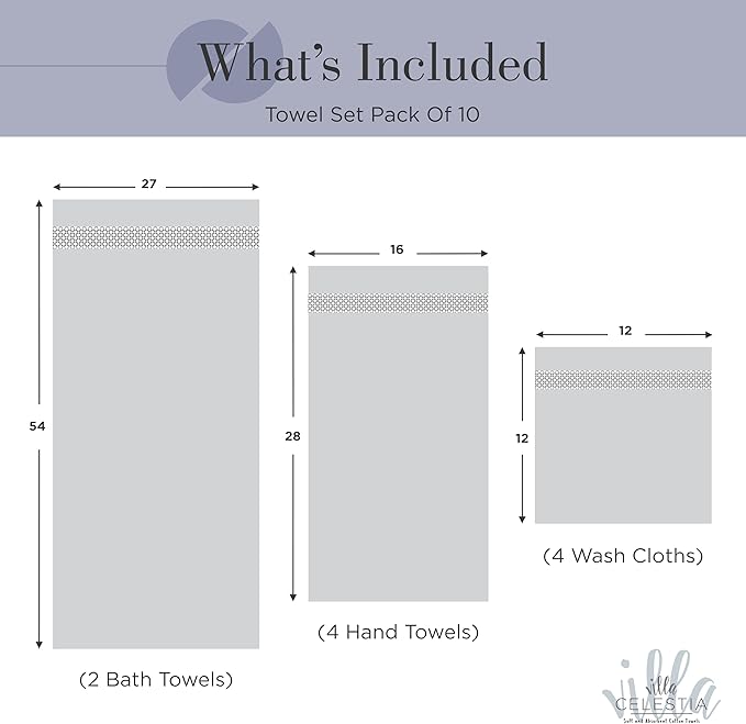 100% Combed Cotton Bathroom Towel Set of 10- 2 Bath Towels, 4 Hand Towels - Image 5