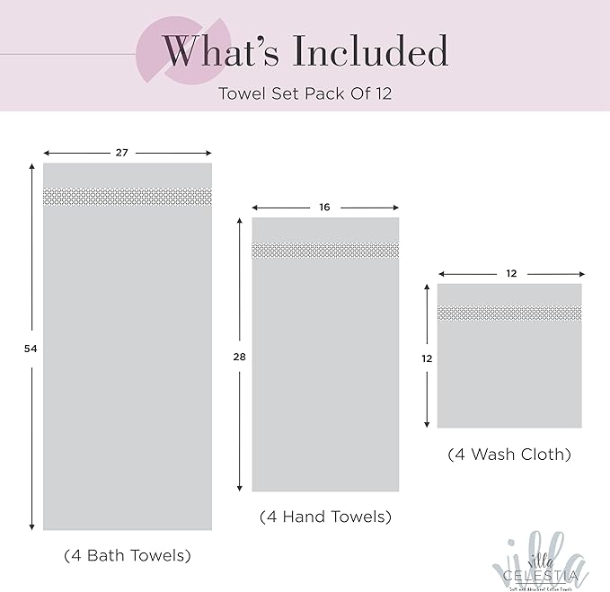 100% Cotton Bath Towel Set of 12-4 Bath Towels, 4 Hand Towels, 4 Wash Cloths - Image 2