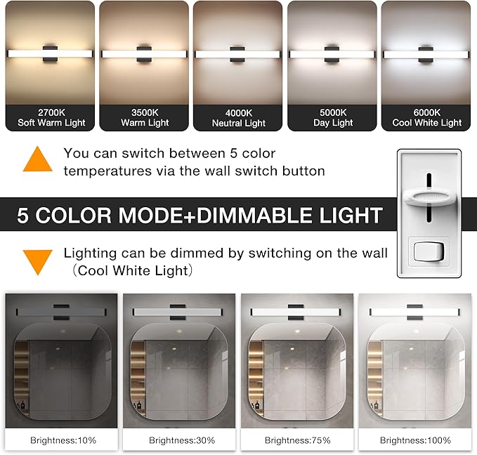 Bathroom Vanity Light Brushed Nickel Square LED 24 inch 14W 4000K Natural White - Image 4