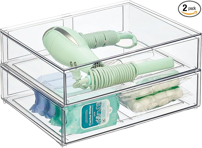 mDesign Wide Plastic Stackable Bathroom Storage Organizer Bin by mDesign