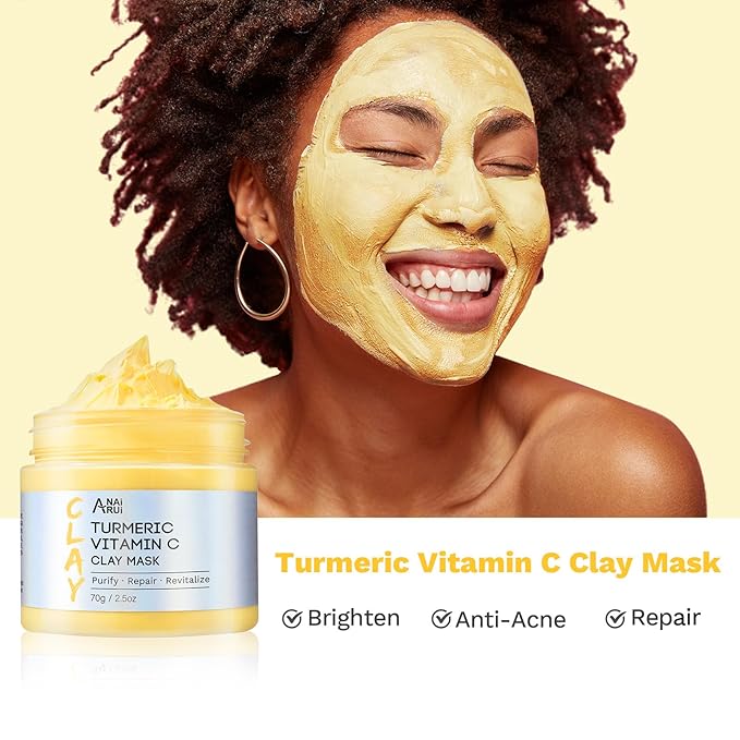 ANAI RUI 3 Pack Clay Mask Set Turmeric Vitamin C Clay Mask -Rose Facial Mask - Image 3