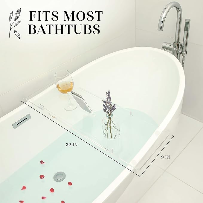 32" Supreme - Clear Acrylic Bathtub Tray Caddy Tub Shelf, Spa Board Luxury - Image 2
