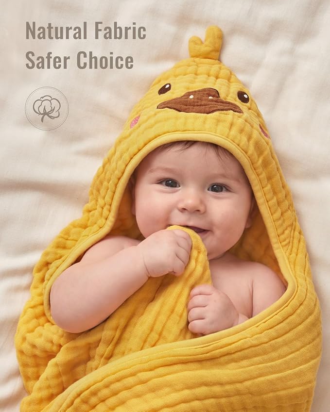 Blissful Diary Muslin Baby Hooded Towel 1 Pack, Soft & Absorbent Bath Towel - Image 3