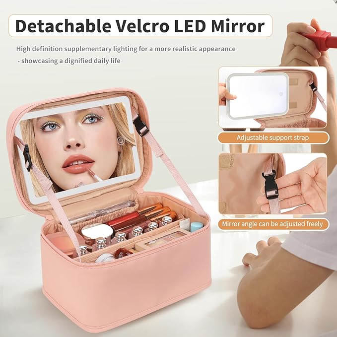 Makeup Bag With LED Mirror, Lightweight Travel Makeup Bag With 3 Color Setting - Image 2