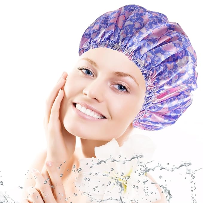 Shower Cap for Women, Double Layers Shower Caps Reusable Waterproof, Bathing - Image 2