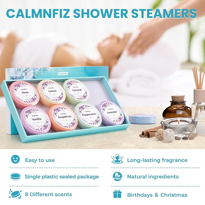 CalmNFiz Shower Steamers 8 Pack Set Shower Bombs Tablets in Box - Image 5