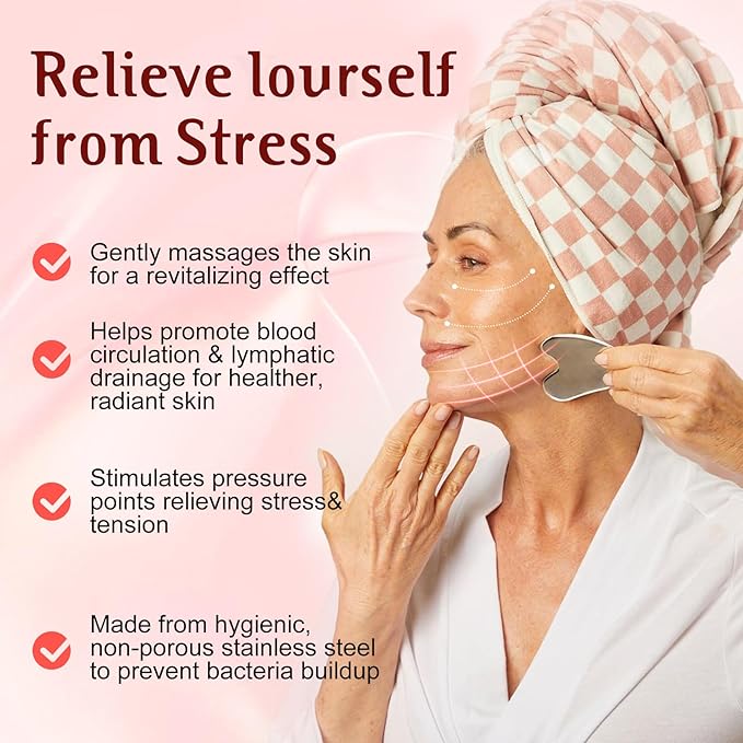 Gua Sha Facial Tools and Face Roller Set, Stainless Steel Facial Sculpting Eyes - Image 2