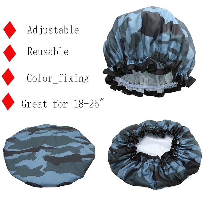 Shower Cap for Women Men Shower Hat Waterproof-Double Layer-Reusable Elastic - Image 4