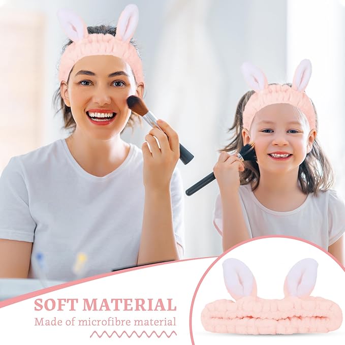 Jowmoy Cute Light Pink Rabbit Ears Headband Frog Eye Elastic to Wash Face - Image 6