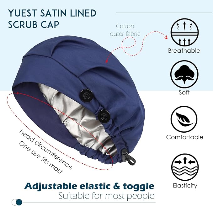 2 Pack Satin Lined Bouffant Scrub Caps - Image 2