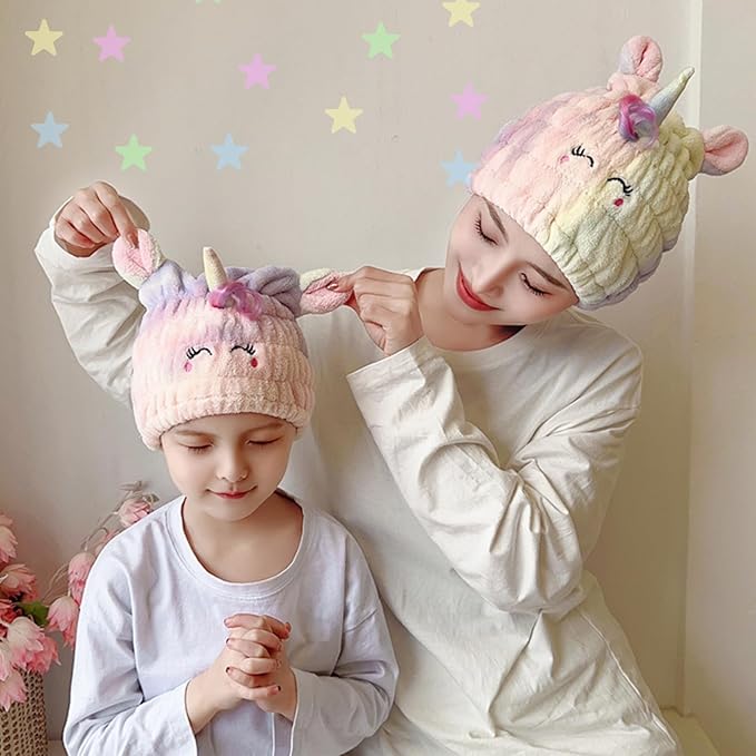 Microfiber Hair Towel Wrap for Kids, Unicorn Dry Hair Cap Suck Water, Absorbent - Image 8