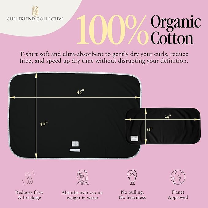 Curlfriend Collective Cotton Cloud T-Shirt Hair Towel Duo – Black to Basics - Image 3