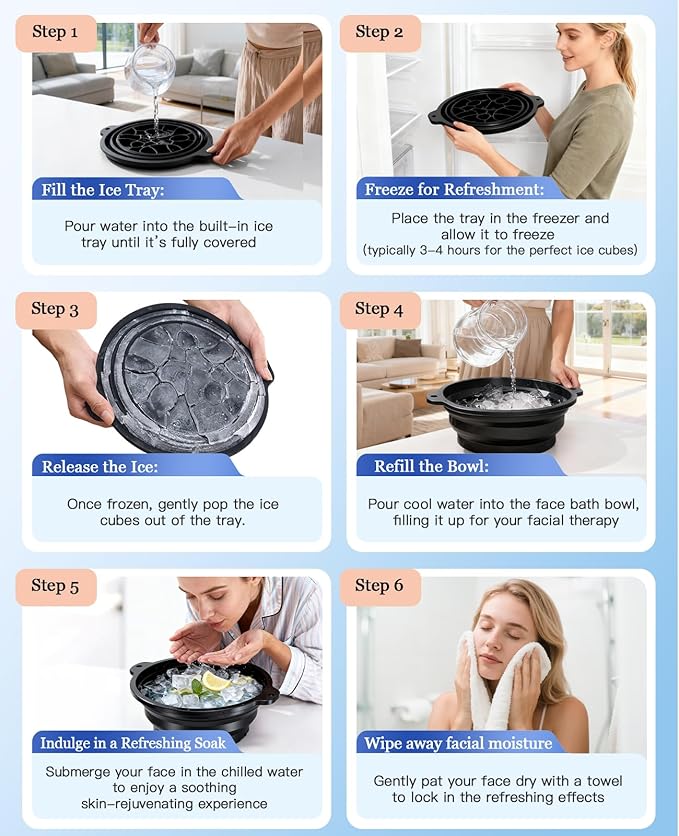 Face Bowl for Ice with Built-in Ice Tray – Collapsible Silicone Facial Ice Bath - Image 7