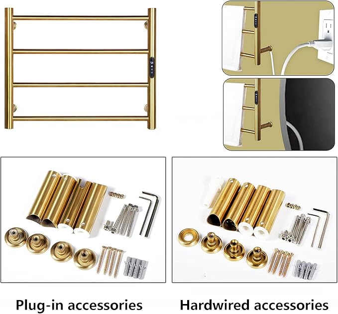 Heated Towel Rack Gold, 4 Bars Towel Warmer Rack - Image 5