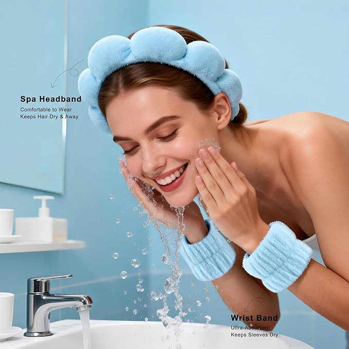 Real Perfection Spa Headband for Washing Face, Skincare Headband Wristband Set - Image 2