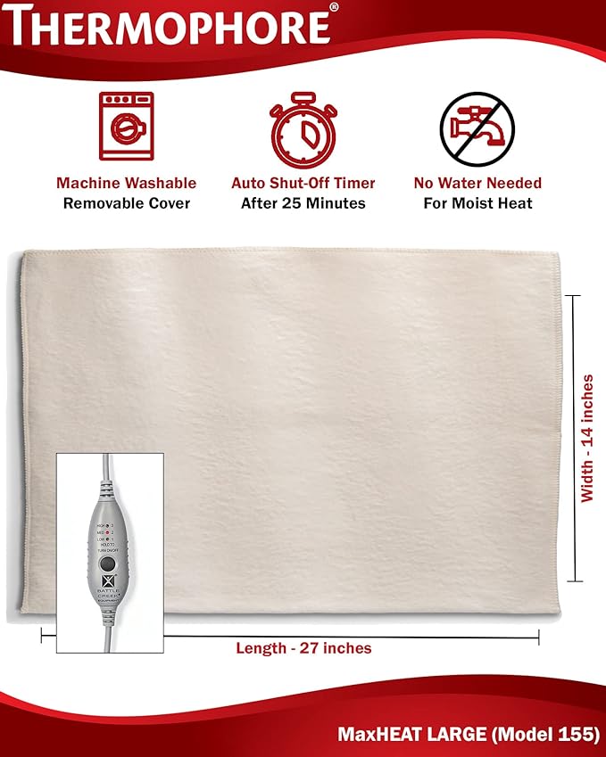 Thermophore MaxHeat Arthritis Pad Moist Heating Pad Size Large 14" x 27" - Image 4