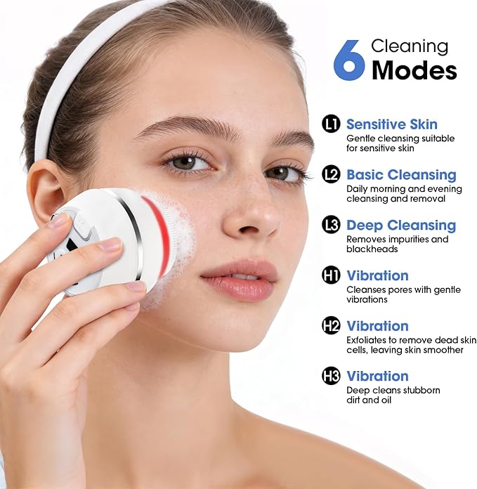 Electric Facial Cleaner with 6 Modes & 3 Light Effects, Rechargeable Waterproof - Image 3