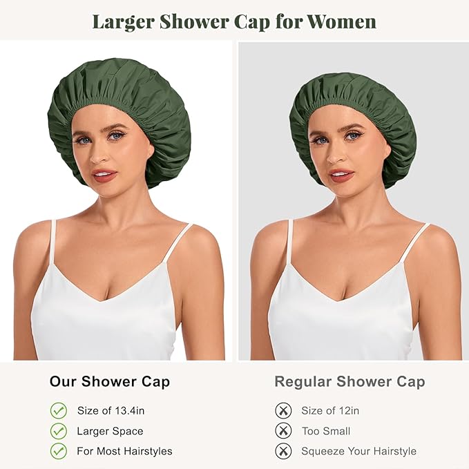 Shower Cap for Women Waterproof Reusable, Large Shower Cap Non-Slip - Image 3