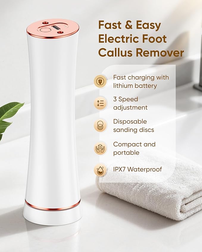 Electric Foot Callus Remover, 3-Speed Rechargeable Cordless Electronic Foot File - Image 3