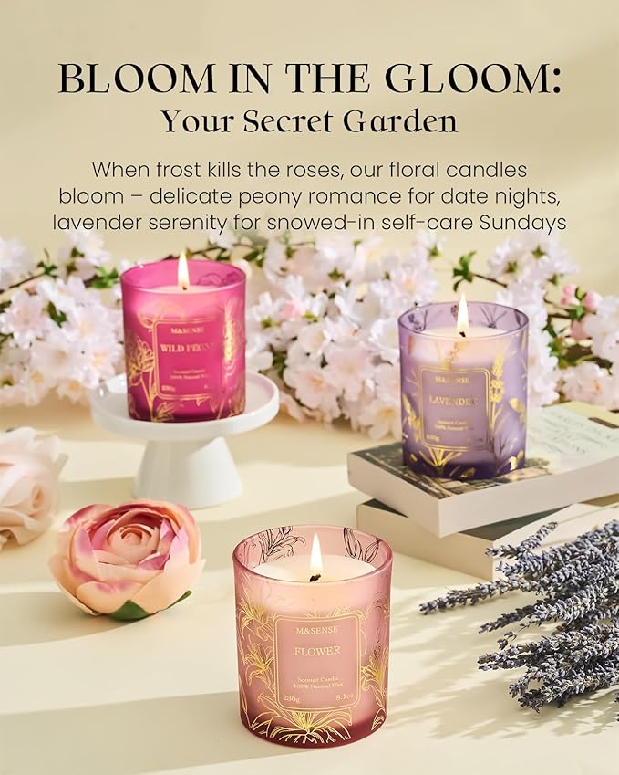 M&SENSE Floral Natural Soy Scented Candle, 7.8oz 42H Non-Toxic Aromatherapy - Image 7