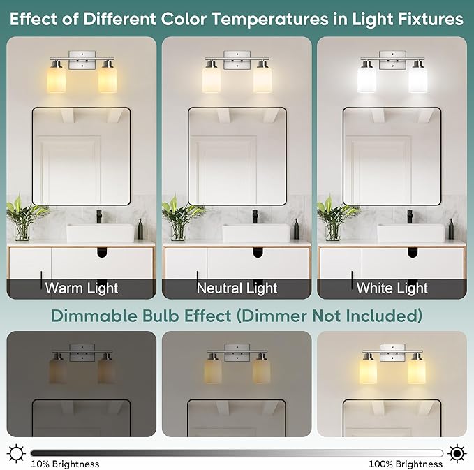 Ascher Bathroom Light Fixtures, 2-Light Vanity Light Over Mirror, Brushed - Image 7