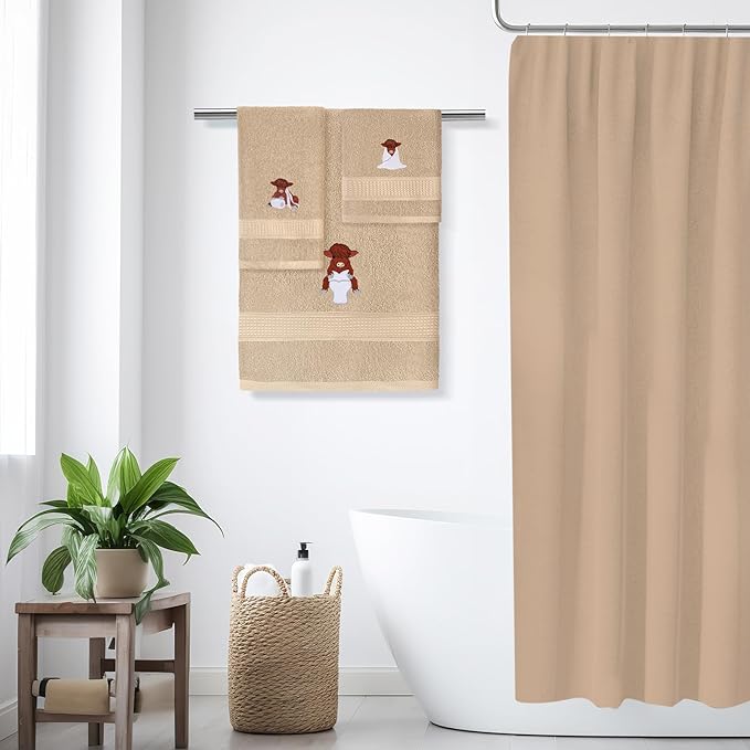 3 Pcs Highland Cow Bathroom Towel Set Farmhouse Embroidered Highland Cow Towels - Image 3