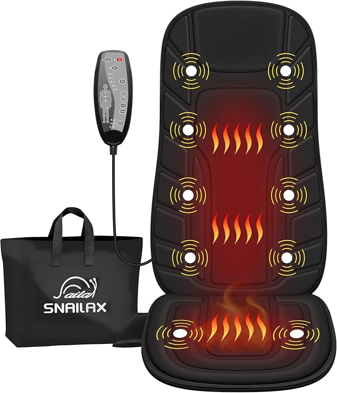 Snailax Back Massager with Heat, Massage Seat Cushion with 10 Motors, Massage by Snailax