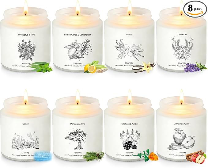 Scented Candles for Home, 8 Pack Soy Wax Gift Set for Women, Aromatherapy by YINUOLIGHT