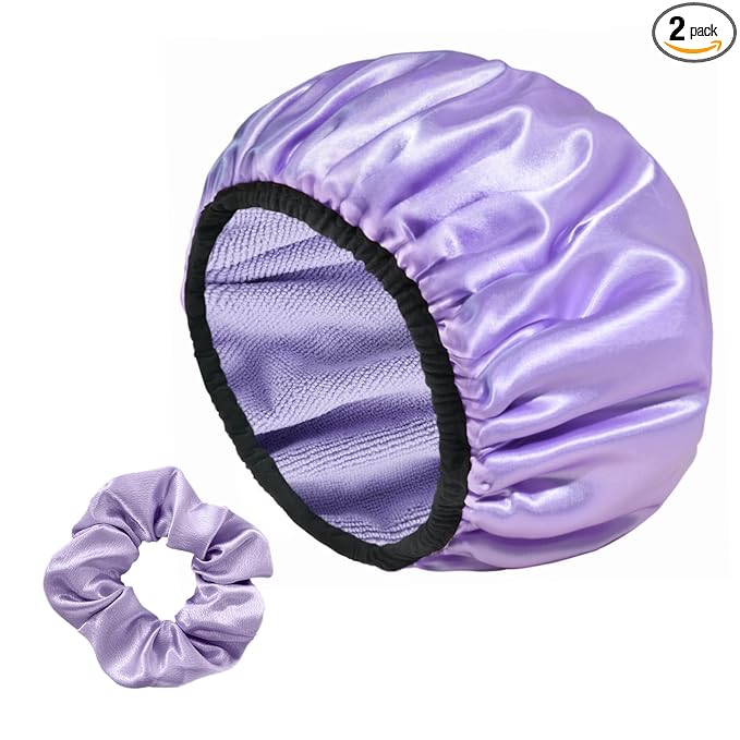 Three-Layer Terry Cloth Lined Satin Shower Cap, by Yonchic