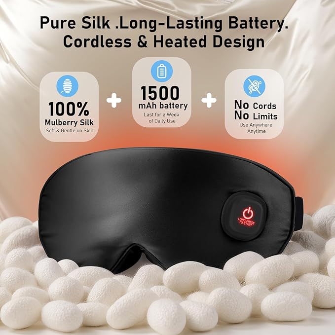 LitBear Heated Eye Mask, Silk Cordless Warm Eye Compress - Image 2