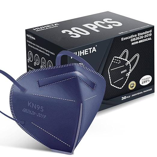 HUHETA KN95 Face Mask, 30 Pack Individually Wrapped, 5-Ply Breathable & by HUHETA
