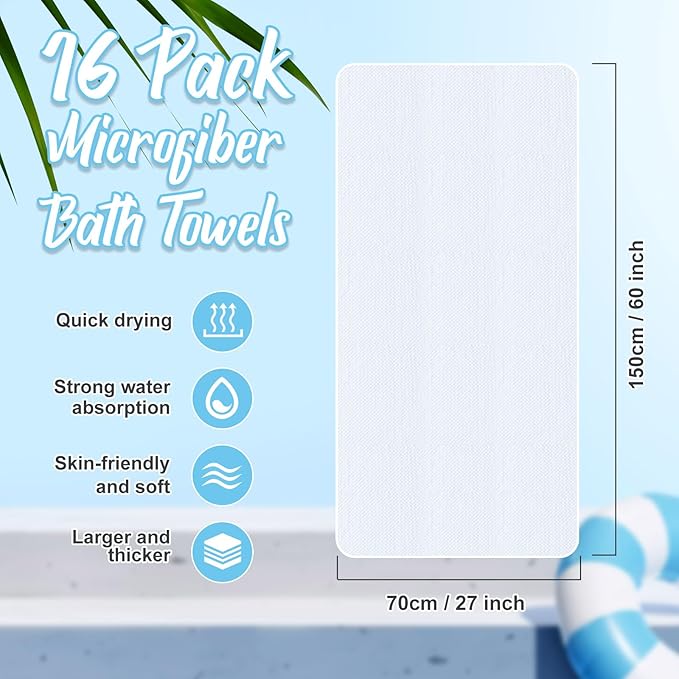 SmoothNovelty 16 Pack Microfiber Bath Towels Bulk 27'' x 60'' Oversized Size - Image 2