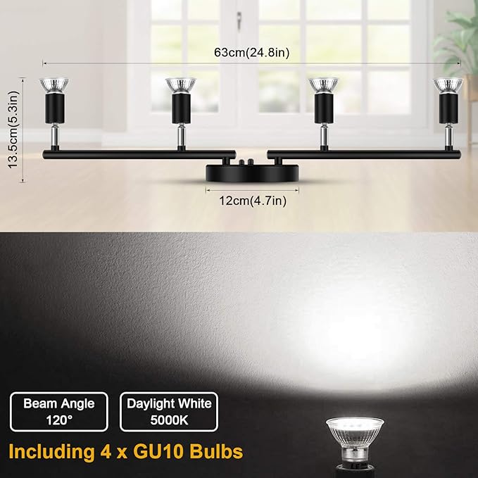 Ascher 4-Light LED Track Lighting Kit, Flexibly Rotatable Light Heads, 4 Way - Image 3