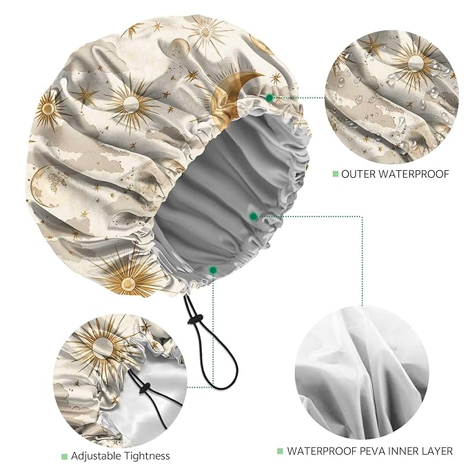2 PCS Shower Cap Waterproof Double Layer Elastic Adjustable Reusable Hair Bath - Image 3