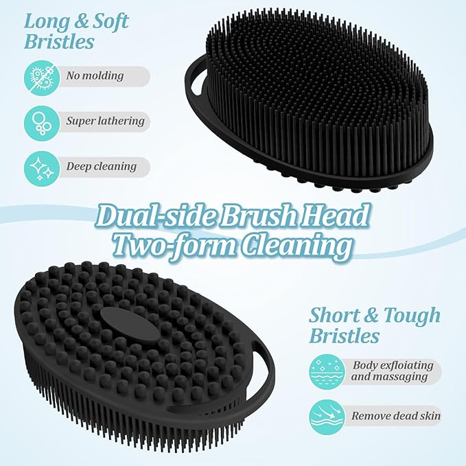 Silicone Back & Body Scrubber Set 2PCS, 13.4'' Gentle Exfoliating Back Scrubber - Image 4