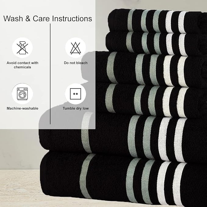 CASA COPENHAGEN Exotic 6Pcs 100% Egyptian Cotton Designer Towels Gift Set- Black - Image 6