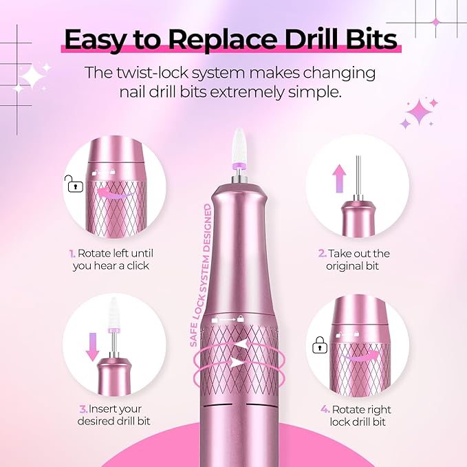 JOSGLOI Electric Nail Drill Professional: Shiny 40000RPM Electric Nail File Kit - Image 3