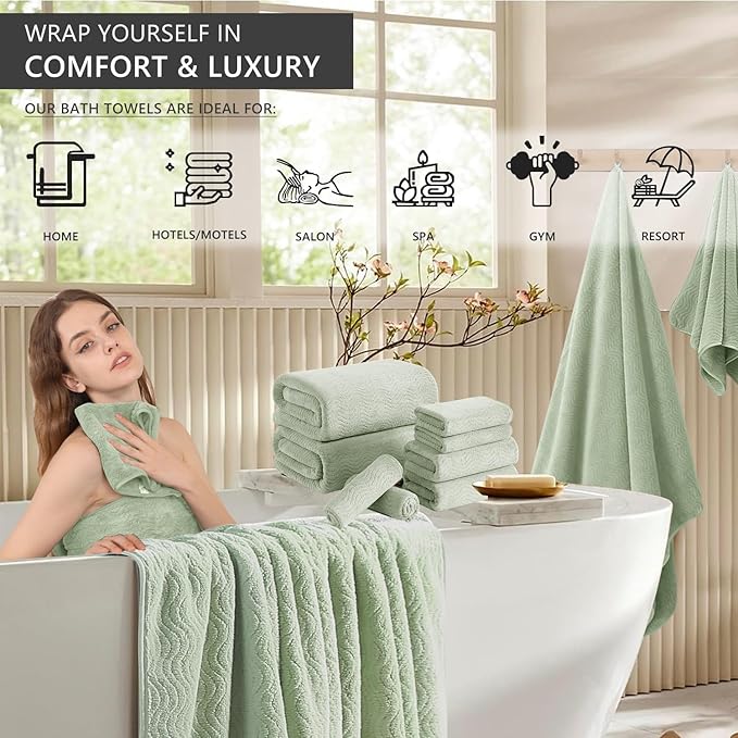 4 Piece Extra Large Bath Towel 35"x70" Oversized Bath Sheet Green Bath Towel Set - Image 2