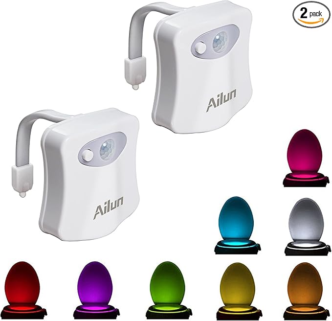 Toilet Night Light 2Pack by Ailun Motion Sensor Activated LED Light 8 Colors by Ailun