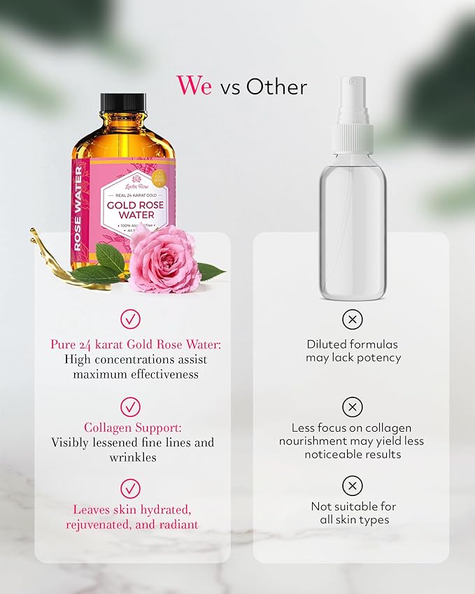 24 Karat Gold Rose Water Toner by Leven Rose Natural Moroccan 24K Rosewater - Image 5