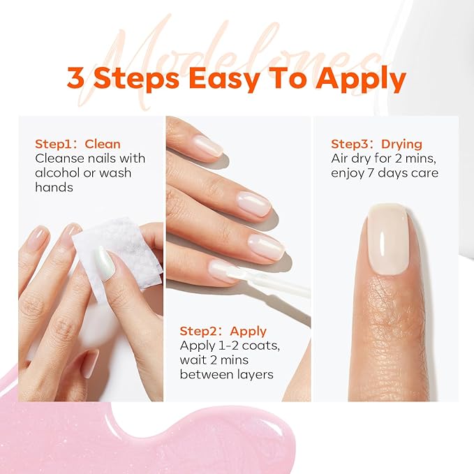 modelones Nail Strengthener Kits Milky White Glitter Pink Nude Nail Polish Sets - Image 7