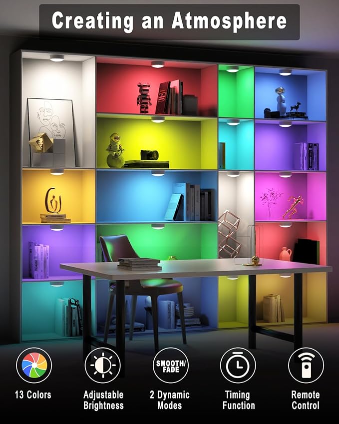 HELPLEX LED Puck Lights with Remote, 6 Pack Color Changing RGBW Stick-On Light - Image 6