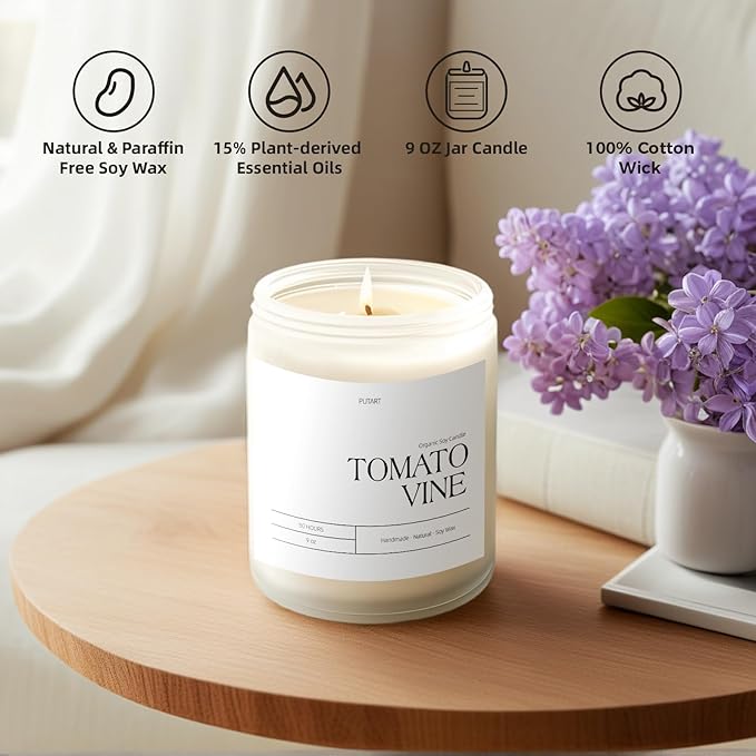 Tomato Vine Candles for Home Scented, Natural Soy Wax Aromatherapy Non Toxic - Image 3