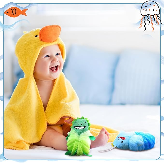 Tatuo 4 Pcs Animal Bath Loofahs Kids Body Loofah Cartoon Shower Cute Bath - Image 5