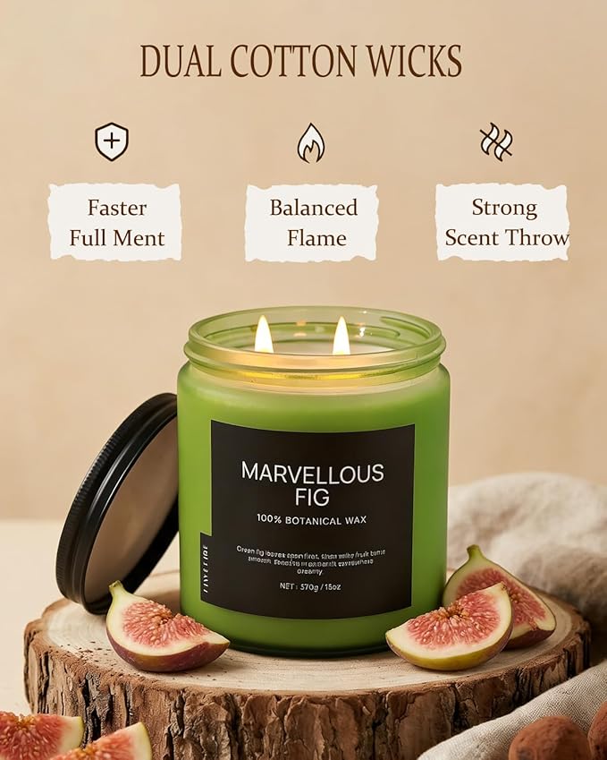 Fig Tree Home Scented Candles, 13oz Organic Soy Wax, 76-Hour Clean Burning - Image 4