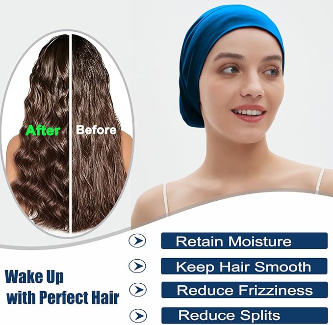 Sleep Cap Bonnet for Sleeping, Adjustable Cooling Ice Silk Lined Hair Bonnets - Image 5