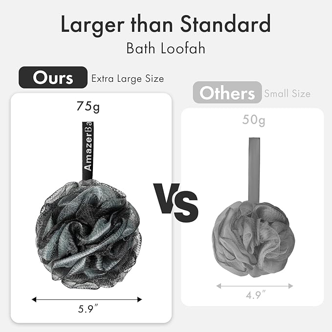 AmazerBath Charcoal Loofah Sponge, Large Shower Loofah 75g/PCS - Image 5