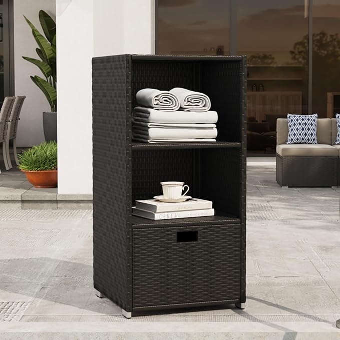 Outdoor Pool Towel Rack Cabinet, Rattan Wicker Pool Storage Bins Storage by Unknown