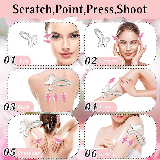 Gua Sha & Face Roller, Stainless Steel Gua Sha Facial Tools, Lymphatic Drainage - Image 4